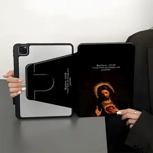 Dark Christian Bible Quote iPad Case, 360° Rotatable Shockproof Cover, Sacred Heart Religious Aesthetic, Full Edge Shockproof Shell, Slim Durable Tablet Protector, Fits iPad 6th Gen & 8th Gen,Fits iPad 7.9/8.3/10.2/10.5/10.9/11/12 Ideal Gift for Daily Use