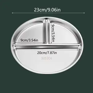 For Fitness Portion Control, Buffet & Catering Service, Food Divided Serving Solution, 304 Stainless Steel 3-Compartment Plates, Thickened Durable Easy to Clean, Effortlessly Get Healthy Divided Dining, 6 Pack