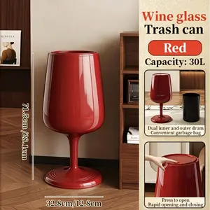 Elegant Wine Glass Shape Dual-Compartment Flip-Top Trash Can with Wheels 30L Capacity for Living Room Bedroom Multi-Scene Use Luxury Goblet Style Garbage Bin