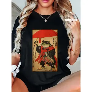 100% Cotton Japanese Woodblock Art: Samurai Frog Japanese kanji T-Shirt