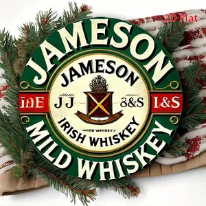 1pc 2D Plane, Jameson Irish Whiskey Metal Tin Sign, Wall Metal Plaque - Rustic Round Aluminum Wall Art, 19.99x 19.99cm , Vintage Style, For Home, Garage, Restaurant or Cafe Decoration, Bar Decoration, Whiskey Decoration