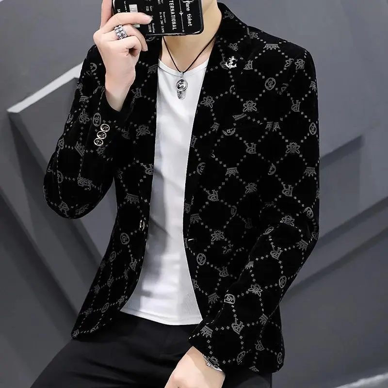 Men's Corduroy Blazer Jacket Slim Fit Single Breasted Formal Suit Coat Autumn Spring Business Casual Outdoor Wear
