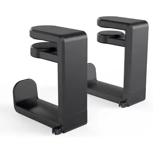 Rotating Headphone Stand -  PC  Stand, Adjustable Clamp-on Headphone Holder, Headphone Hanger Hook Under Desk with 360  Swivel& Clip Organizer - Black, 2 Pack