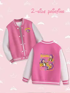 Hunter Girl Team Kids Baseball Jacket Rumi Colorful Edition, Trendy Korean Style Long Sleeve Double Print Outerwear  HUNTR/X（EJAE、AUDREY NUNA、Rei Ami）、Saja Boys（Andrew Choi、Neckwav、Danny Chung、KEVIN WOO、samUIL L）、TWICE、MeloMance、JOKERs