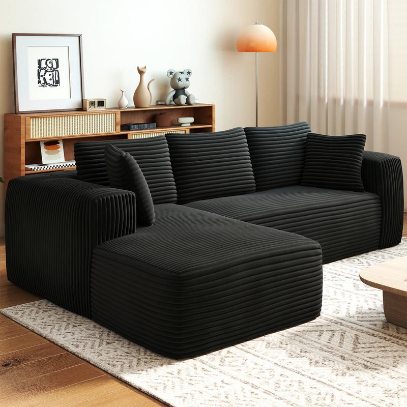 Plush Corduroy Cloud Velvet Modular Sofa Boneless 3-Seater Sectional with Chaise Extra-Wide Seat No Assembly Perfect for Small Spaces Cozy Corners & Apartments
