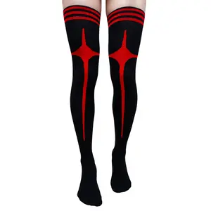 STAR THIGH HIGHS Women's/Mens Red Sock with Long Star Design & Paw Pad Bottom Extra Long 88cm Solid Stripes Anime Inspired Style Bridal Striped