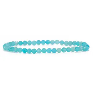 Angelstones Natural Blue Amazonite Gemstone Stretch Bracelet, 4mm Faceted Round Beads, Crystal Healing for Women
