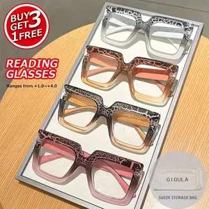 4PCS Women's Fashion Retro Square Frame Reading Glasses, Reading Eyeglasses, High Definition Anti-Fog Design, +1.0 to +4.0 Strength, Lightweight & Durable PC Material