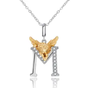 【Holiday Gifts】“My  Angel” Alphabet 25 Initial Letter Pendants  Collection with Dazzling Zirconia Stones &  14K gold-plated gold Elegant Angel Charm Perfect for Women's Jewelry & Black Friday Gifts