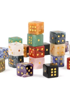 6pcs Game Dice Crystal Carved Decorations, Natural Stone Handmade Sculptures, Diverse Creative Desktop Ornaments, Party Favors, Christmas Gifts