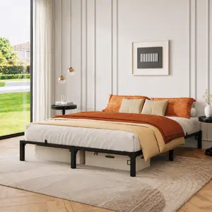 SA-Garvee 10 Inch Metal Queen Bed Frame, Bed Frame with Storage Space, Heavy Duty Sturdy Mattress Foundation, Noise-Free/Easy Assembly, No Box Spring Needed, Black, 800 LBS Capacity