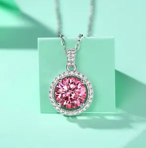 Premium Round 3.0 Carat Pink Moissanite with Silver Necklace