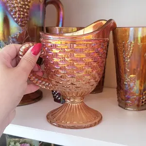 Vintage Marigold Carnival Glass Woven Pitcher