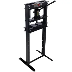 Hydraulic press, 12 T heavy-duty H-frame garage floor workshop press, with sheet metal and adjustable worktable height, used for bending, straightening, installing bearings and U-joints, black