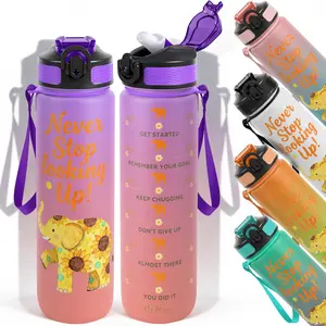 1pc,32oz Water Bottle Sunflower Elephant Motivational Daily Goal Tracker Design Durable  Leak-Proof 1000ml Time Marker Water Bottle - Shatter-Resistant for Sports, Fitness, Hiking & Outdoor Travel