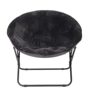 Chair for Kids and Teens, Black， Faux Fur Moon Chair - Black Metal Frame - 38" Portable Folding Chair - For Dorm and Bedroom