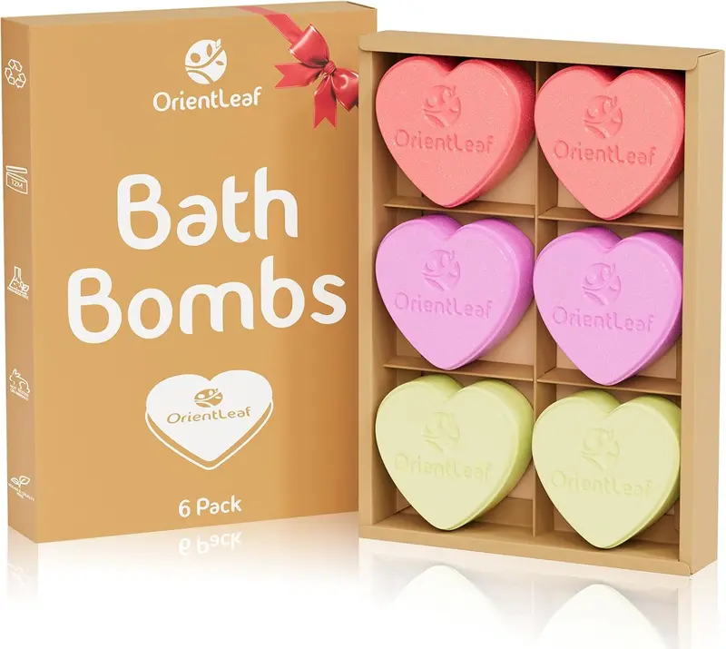 ORIENTLEAF Bath Bombs for Women, Stocking Stuffers, Bath Bombs Plant Scented Lavender, Rose, Eucalyptus, 6 x 2 oz