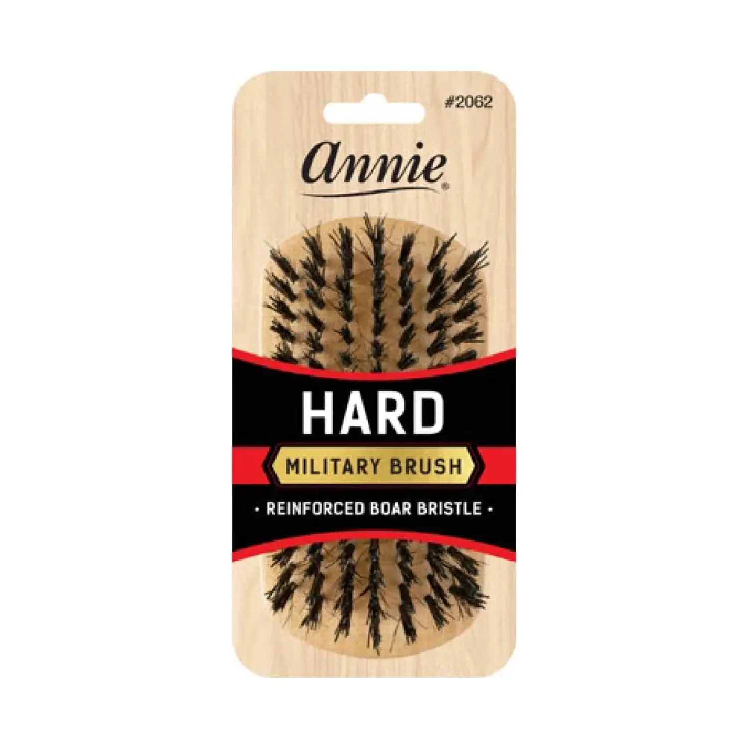 ANNIES Men's Hard Military Wave Brush, Natural Wood with Reinforced Boar & Nylon Bristles for 360 Water Waves, Light Brown, Water Wave