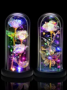 2 Pack Light Up Rose Flowers in Glass Dome,Birthday Gifts for Women, Mothers Day Flowers Gifts for Mom,Wife,Grandma,Mom Gifts for Her, Colorful Rainbow Flower Rose Presents for Birthday,Anniversary,Valentines