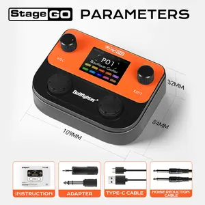 Bullfighter StageGO Digital Pocket Multi-Effects Pedal – Portable Guitar/Bass Processor with Built-in Battery, Bluetooth APP, USB Audio, 40+ Effects (Distortion/Delay/Reverb/Chorus) – Perfect for Beginners, Practice & Small Gigs