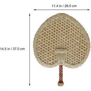 Abaodam Handmade Fan Summer Cooling Fan Handheld Fan Natural Wheat Straw Fan Handmade Rattan Fans Novel Wall Decoration Fan Retro Fan for Home Decoration Party Fan for Summer Come Peach Shaped 1pc