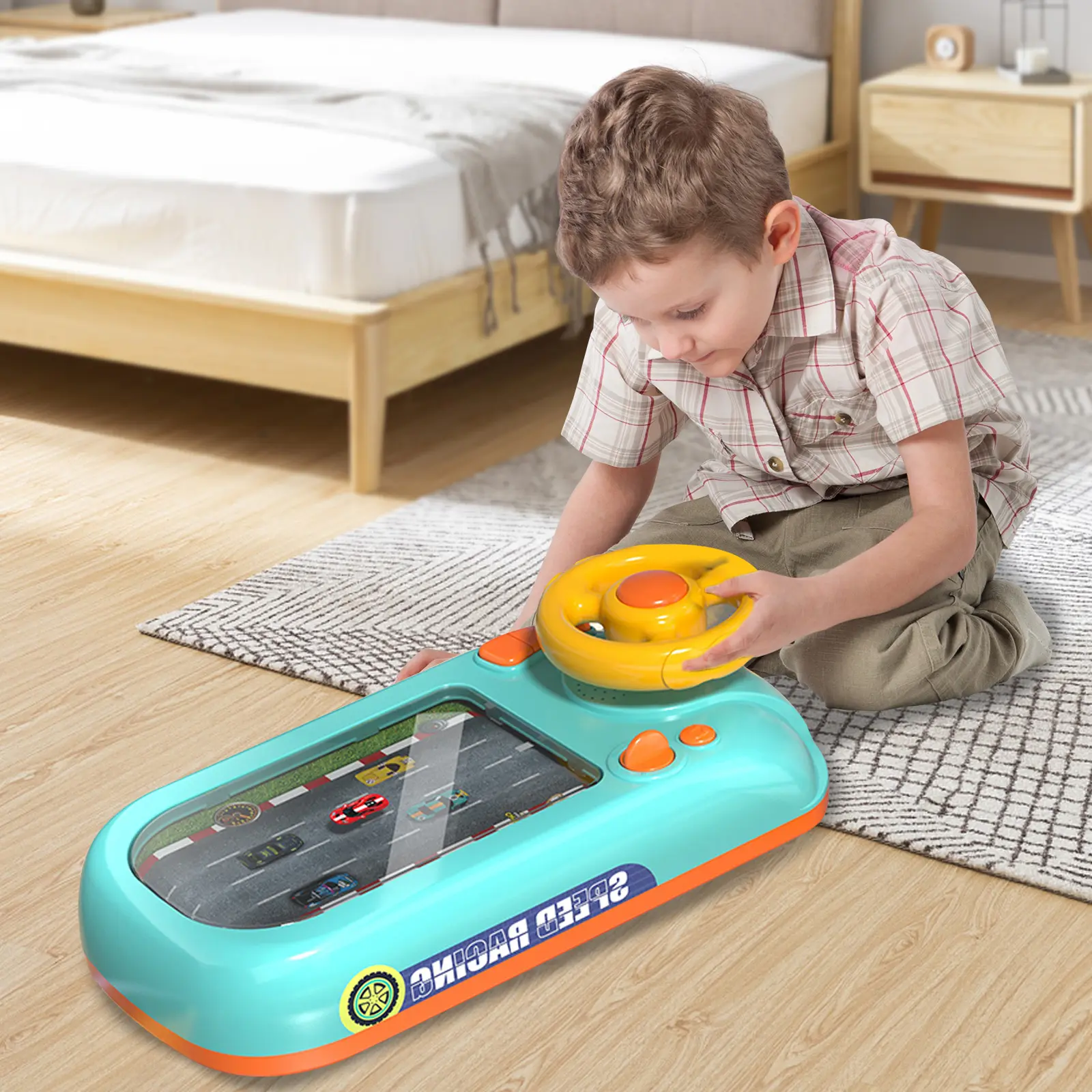 Kids Racing Car Steering Wheel Toy - Desktop Electric Simulation Driving Game Console, Educational Avoidance Toy for Toddlers