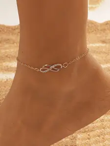 14k Rhinestone Infinity Symbol Ankle Chain, Adjustable Waterproof Beach Foot Jewelry for Women, All Seasons Casual Style Anklet