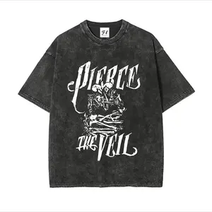Oversized Short-Sleeve T-Shirt with Pierce The Veil Skeleton Graphic, Unisex Round Neck Streetwear Top in Garment Dyed 100% Cotton Fabric
