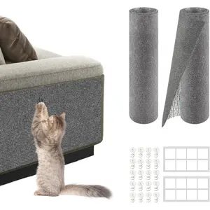 2Pack Total 78.7"x15.8" Cat Scratch Mat for Cat Couch Furniture and Wall Protector |   Trimmable Self-Adhesive Carpet Climb Cat Scratcher for Covering Cat Tower and Replacement Pads (Light Grey)