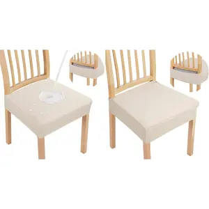 Waterproof Seat Covers for Dining Room Chairs 4 Pack and Stretch Chair Seat Covers 2 Pack, Removable Washable Chair Seat Slipcovers Protector, No Rear Covers, Beige