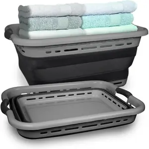 11 GALLON XL 24" Collapsible Laundry Basket & Clothes Hamper, Comfort Non-Slip Handles, Modern Laundry Hamper with Space Saving Design, Portable Pop-Up Hamper, , Grey, 1 Pack