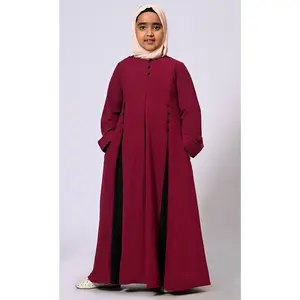 Pleated Perfection: Girl's Maroon Abaya with Box Pleats & Side Pockets