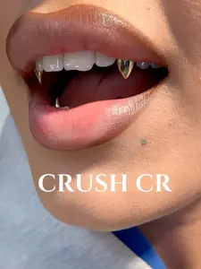 CRUSH CR 14K Gold-Plated Copper Water Drop Fang Grillz, Gold & Silver Color Options, Unisex Hip-Hop Tooth Jewelry for Men & Women, Perfect for Parties, Streetwear & Daily Wear