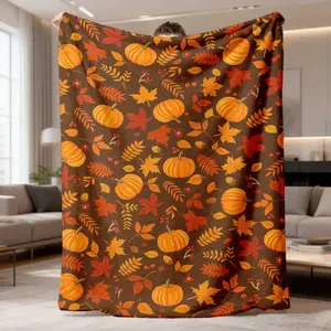 2026 New Arrival Flannel Blanket 1Pc Autumn Harvest Plaid Flannel Blanket - Soft Warm Throw For Sofa & Chair, 59.06X78.74Inch, Red & Brown Pumpkin & Maple Leaf Design, Machine Washable, Cozy Home Decor, Autumn Decorations