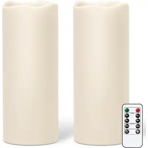 Large Flameless Candles with Remote for Lanterns, 2 Pack 4" x 10"  Operated with Timer, LED Pillar Candles Flickering for Indoor Outdoor Lanterns, Long-Lasting for Decor