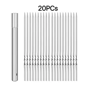 Durable Stainless Steel BBQ Skewers, Reusable and Easy to Clean, Includes Skewer Holder, Perfect for Outdoor and Indoor Barbecue Parties