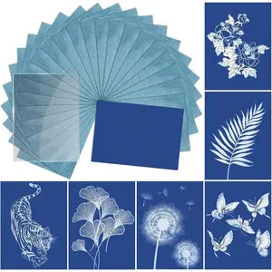 Sun Print Paper Kit Cyanotype Paper, 24 Sheets Cyanotype Papers with 1 Sheet Acrylic Panel, High Sensitive Nature Sun/Solar Activated Sun Printing Art Paper for Arts Crafts DIY Project