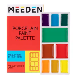 MEEDEN 9-Well News Ceramic Rectangle Artist Paint Palette for Watercolor Gouache Acrylic Oil Painting, 6-4/5 by 3-1/3-Inch