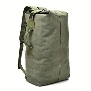 Large Capacity Canvas Backpack for Men, Adjustable Travel & Hiking Daypack with Multiple Compartments, Lightweight and Foldable, Secure Button Closure