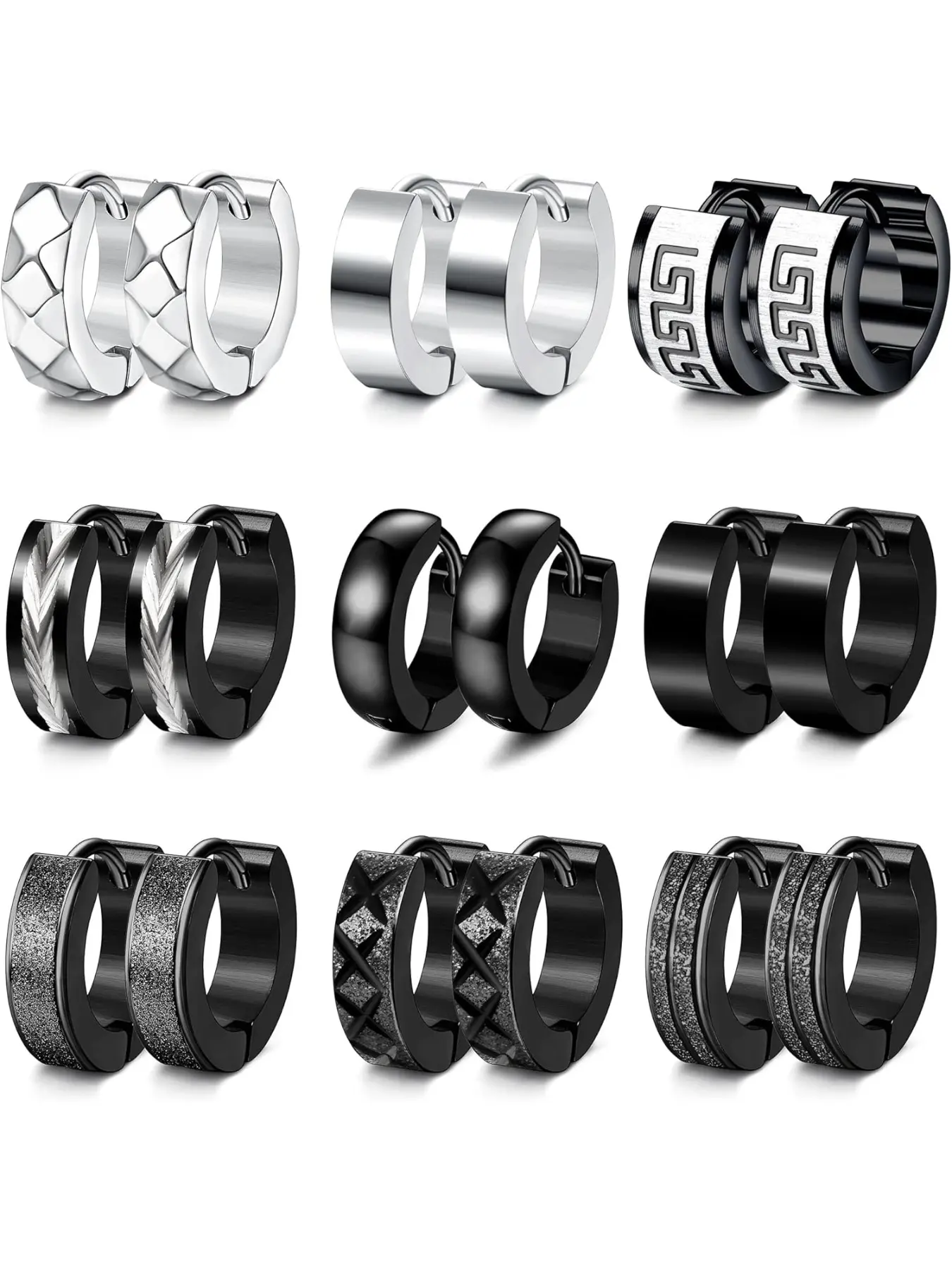 9 Pairs Mens Earrings Hoops Black Hoop Earrings for Men Women Boys Stainless Steel Earrings Classic Small Hoop Earring Set Helix Cartilage Earrings Hoop Huggie Earrings Men's Jewellery