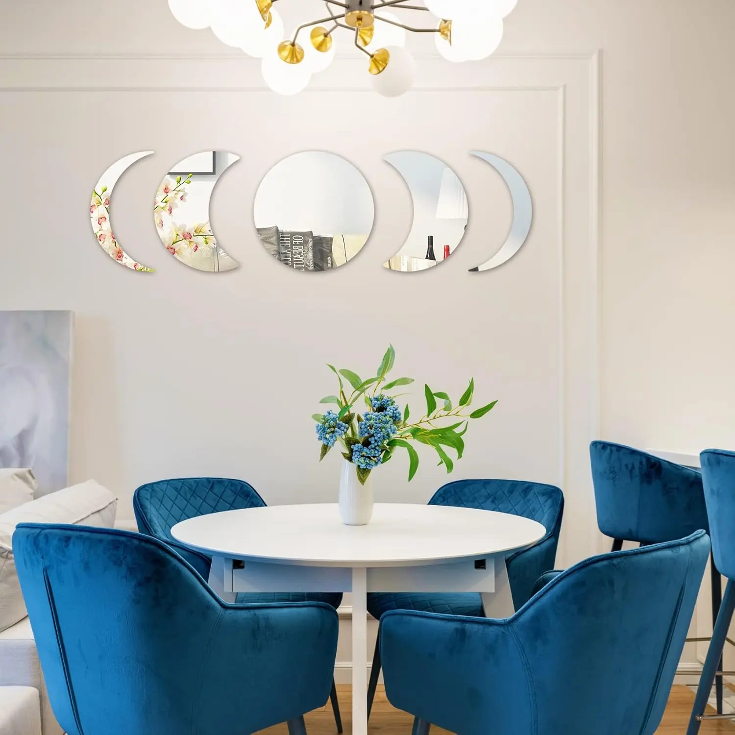 5-Piece Moon Phase Mirror Set Self-Adhesive Bohemian Wall Stickers for ...