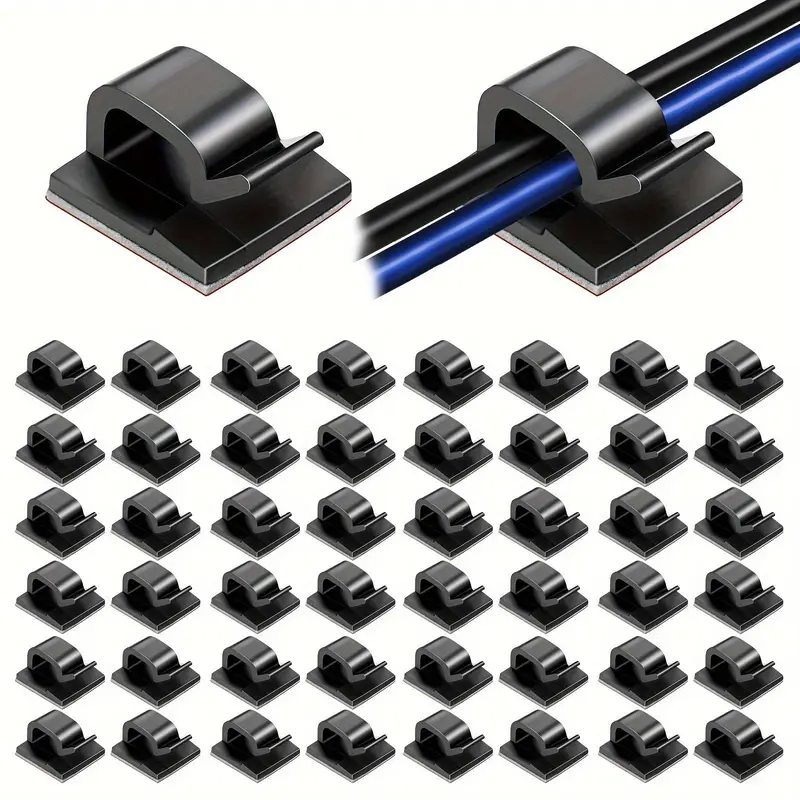 Self-adhesive Cable Clip, 50pcs Cable Management Clips, Portable Cable Organizer, Travel Cable Organizer, Desk Organizer Tidy for Home & Office, Cord Organizers, Cable Organizers For Cords, Cord Management Holders