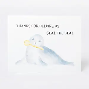 Seals & Deals Greeting Card | Realtor Appreciation - Cute Watercolor Seal with Golden Key Design, 4.25" x 5.5" Premium Matte Finish, Perfect Closing Day Thank You Card for Realtors and Brokers