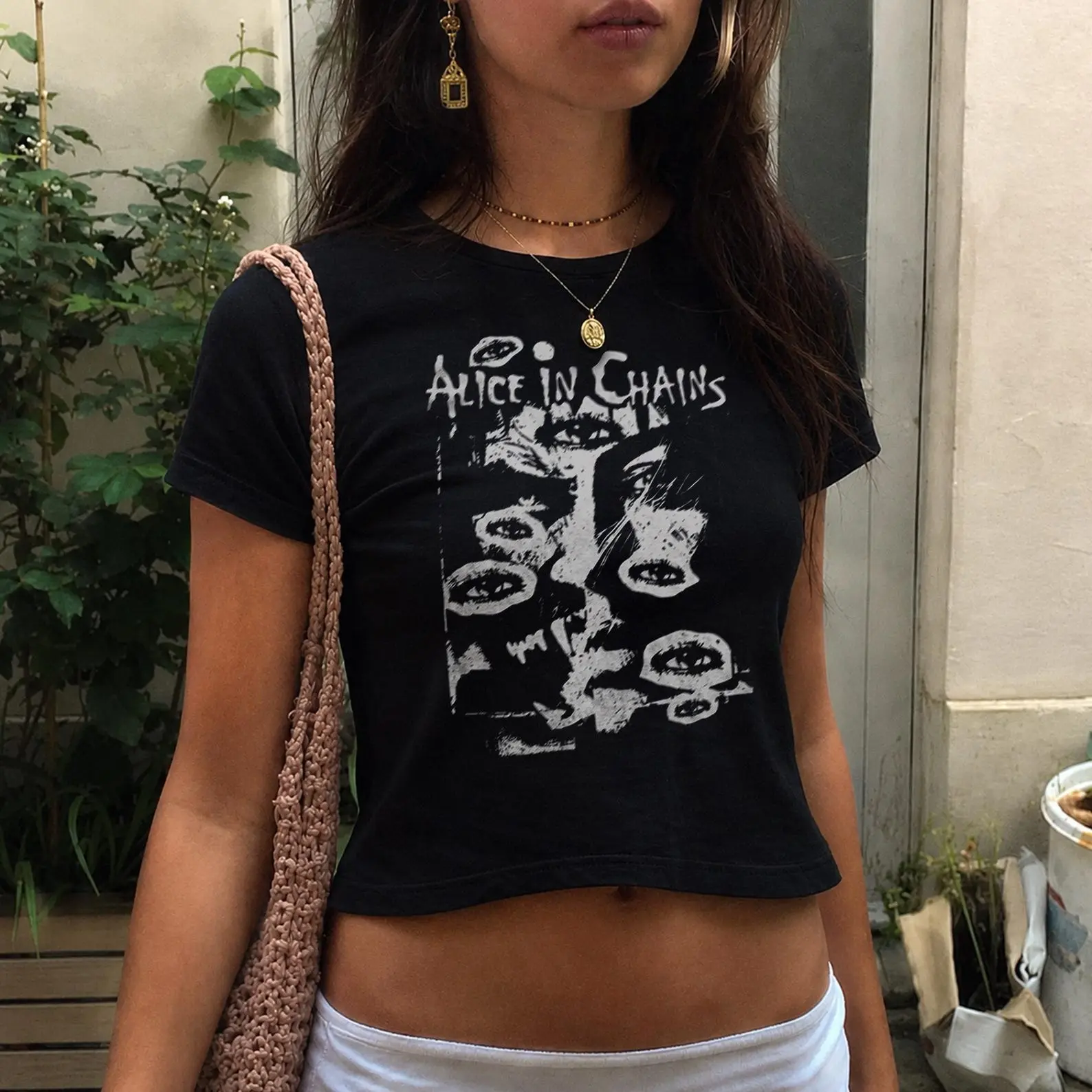 Grunge Collage Graphic Tee Black Alternative Rock Aesthetic Shirt Vintage Distressed Baby Tee