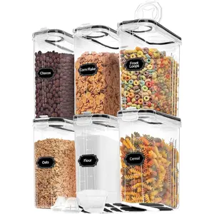 Cereal Containers Storage of 6 [4L/135.2 oz], Airtight  Storage Containers with , Plastic Cereal Dispensers for Kitchen & Pantry Organizers and Storage, Measuring Cup & 20 Labels