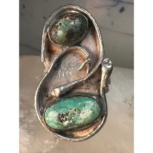 Snake Ring Navajo turquoise double snakes leaf size 9  sterling silver women men