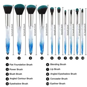10pcs Professional Makeup Brush with Crystal Handle Foundation Brush (Crystal blue)