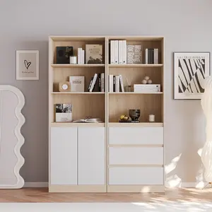 VOWNER 71" Bookshelf Bookcase with 3 Tier & 3 Drawer, Tall Storage Display Cabinet with 3 Shelf & 2 Door, For Living Room, Office, Dining Room