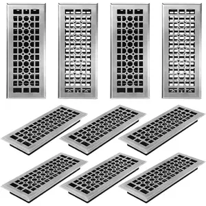 10 Pack Floor Registers 4 x 12 Inch Brushed Nickel Steel Vent Covers for  Floor Heavy Duty Walkable Adjustable Air Flow Direction Metal Register Grates for Air Grilles Vents