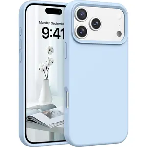 Case for iPhone 17 Pro Max, Liquid Silicone Soft Rubber iPhone 17 Pro Max Phone Case Slim Thin Phone Case with Microfiber Linin Protective Phone Cases Cover for Men Women, Liht Blue